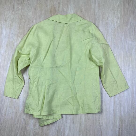 Jillian Jones 100% Linen Lime Green 3/4 Sleeve Wrap Shirt Casual Blouse Small - Picture 7 of 14
